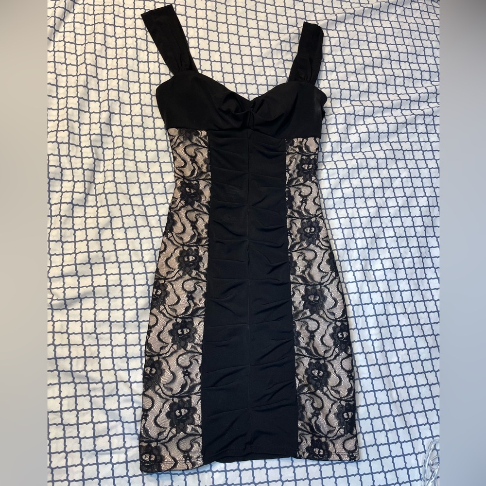 Black and lace ruched dress